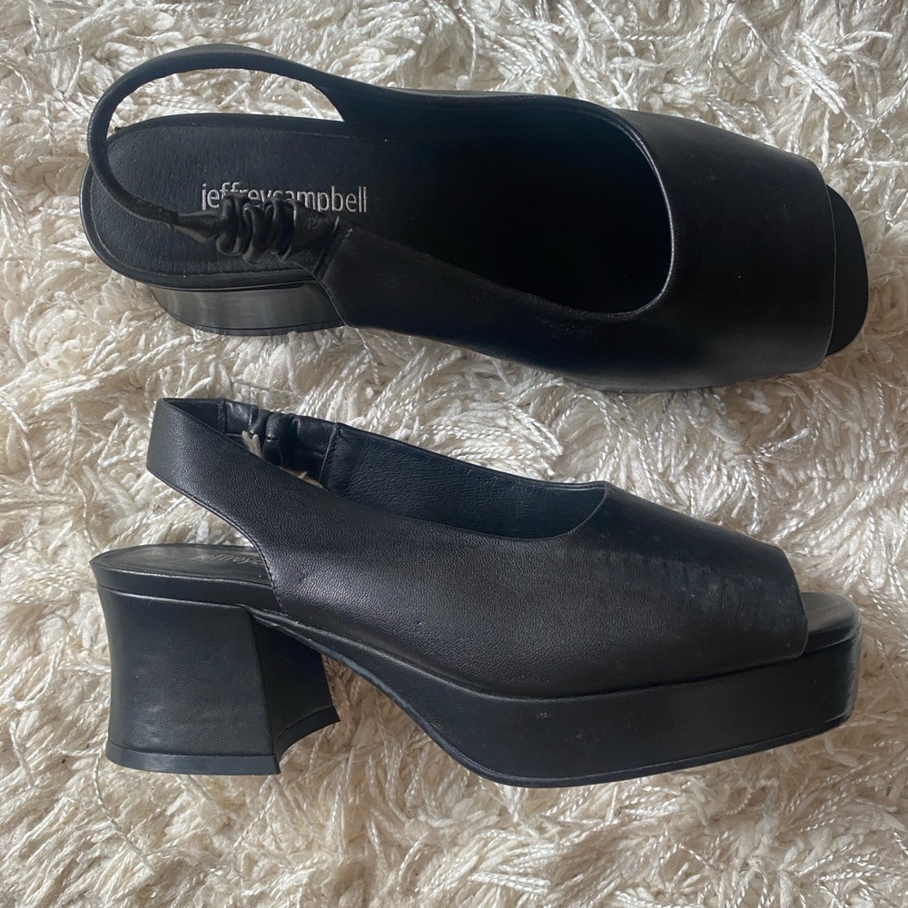 Jeffrey Campbell Black Leather Women's Slingback Block Heels